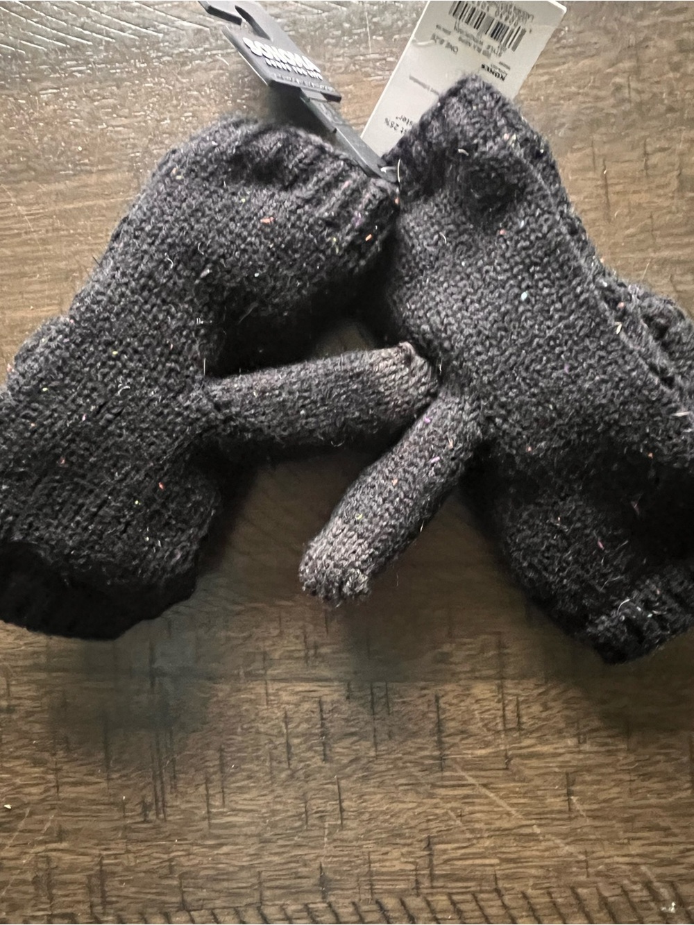 Sonoma Black Speckled Knit Mittens with Button Detail